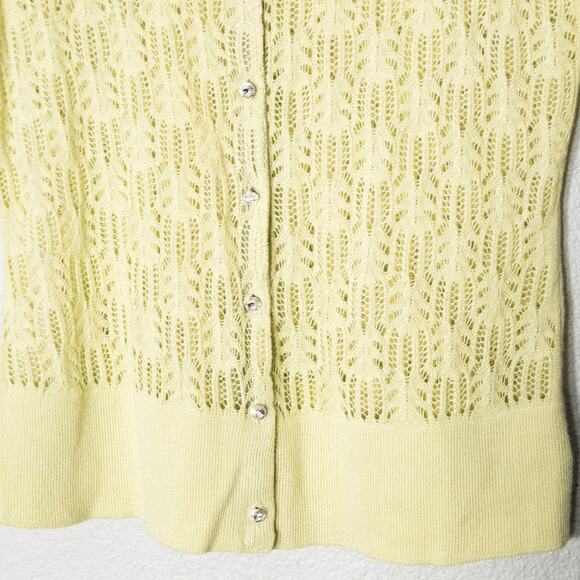 Charlotte Open Knit Cardigan Chartreuse Size M Y2K Revival - Picture 5 of 9